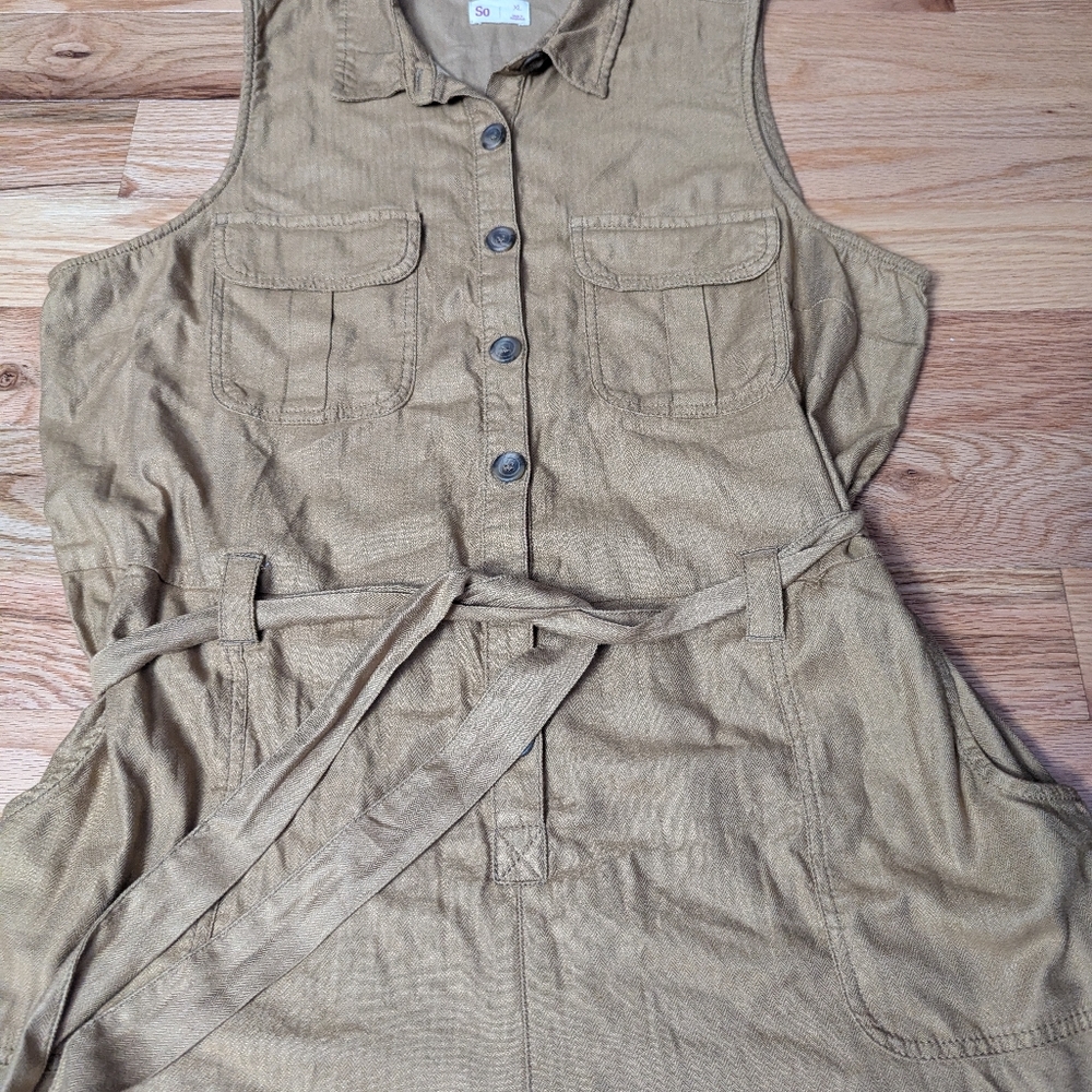 Utility Cargo Romper Sleeveless Jumpsuit Military Button-Up SO Tan Womens XL - Picture 2 of 14